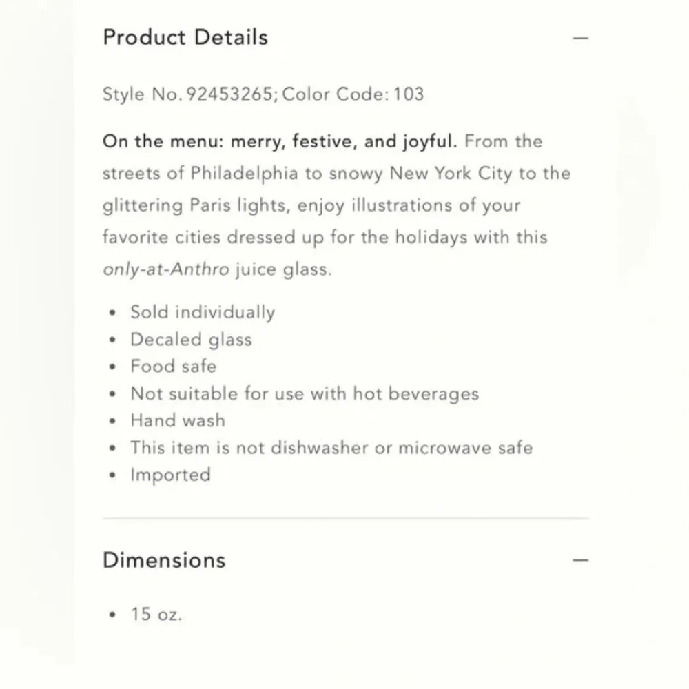 Anthropologie Holiday Time In The City Juice Glass 15 Oz. Chicago New - Picture 3 of 3